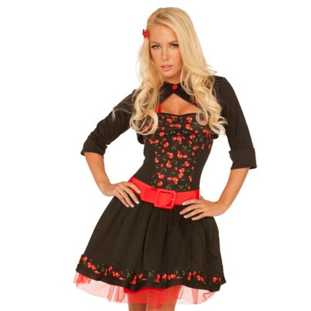 NEW EM9235 Sexy Women's 1950 inspired "Cherry Bomb" Costume. 4 Pc Set
